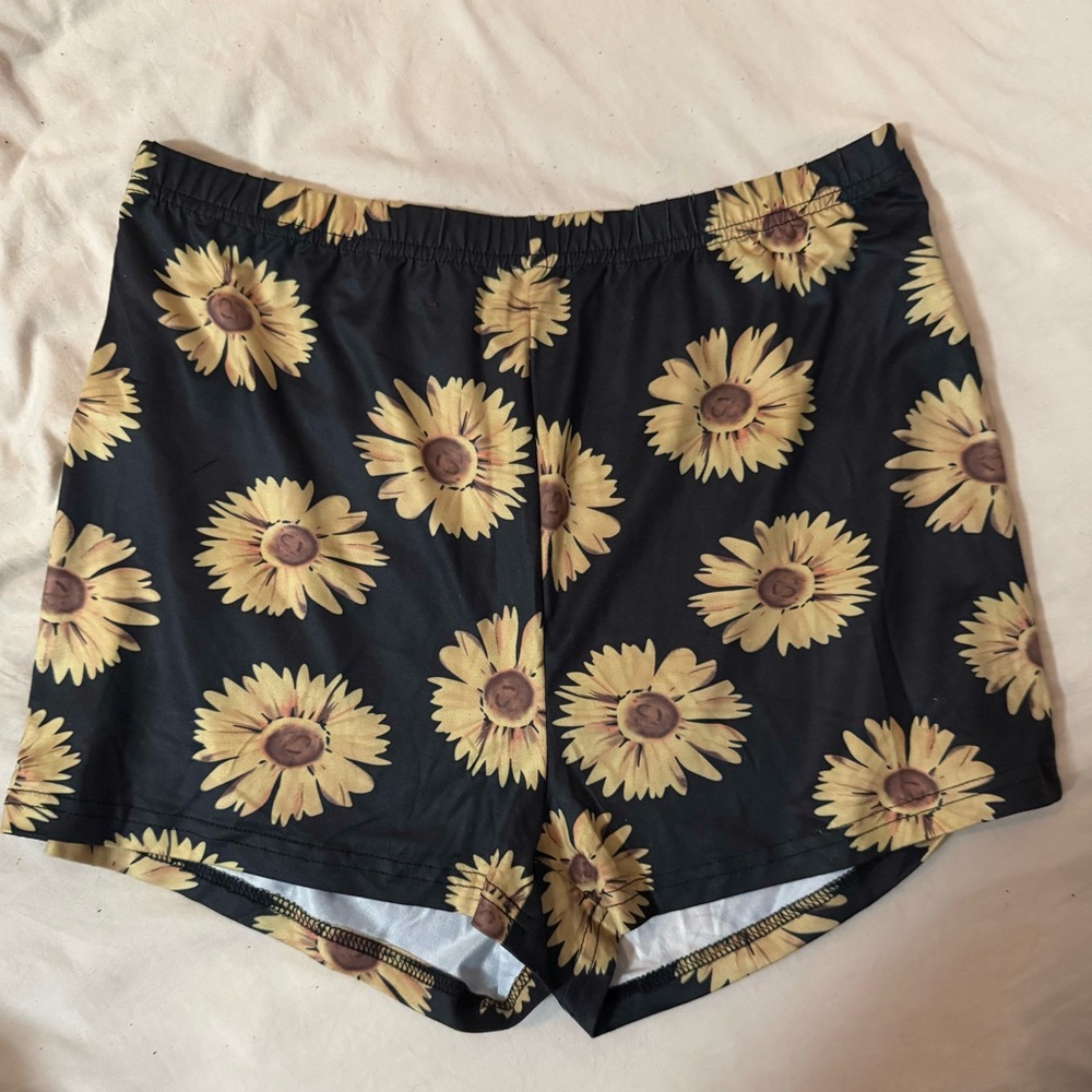 shein black with sunflower shorts , size large